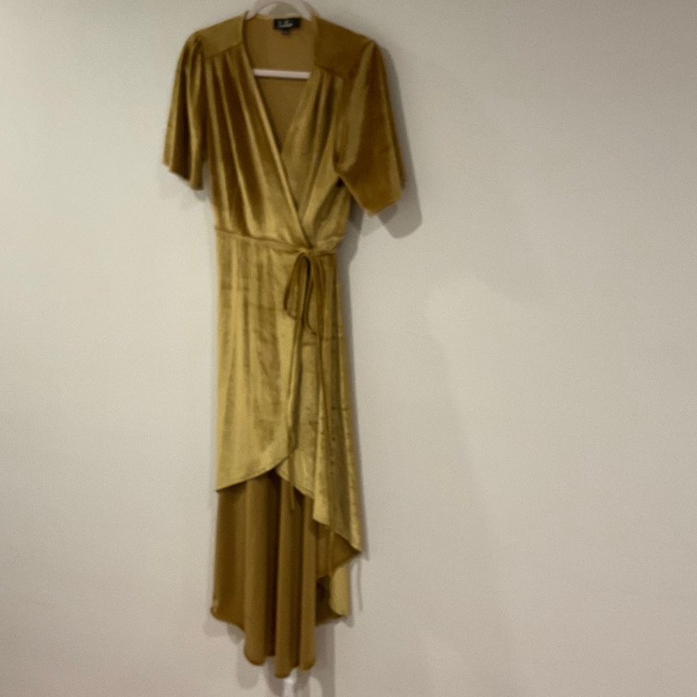 Lulu's Gold High Low Wrap Dress